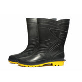 Health Safe Gum Boot For Men, (28.5cm Height) (Black/Yellow) Flexible PVC, Oil/Water/Acid Resistance, Industrial/Labor/Worker Purpose, Unisex Gumboot